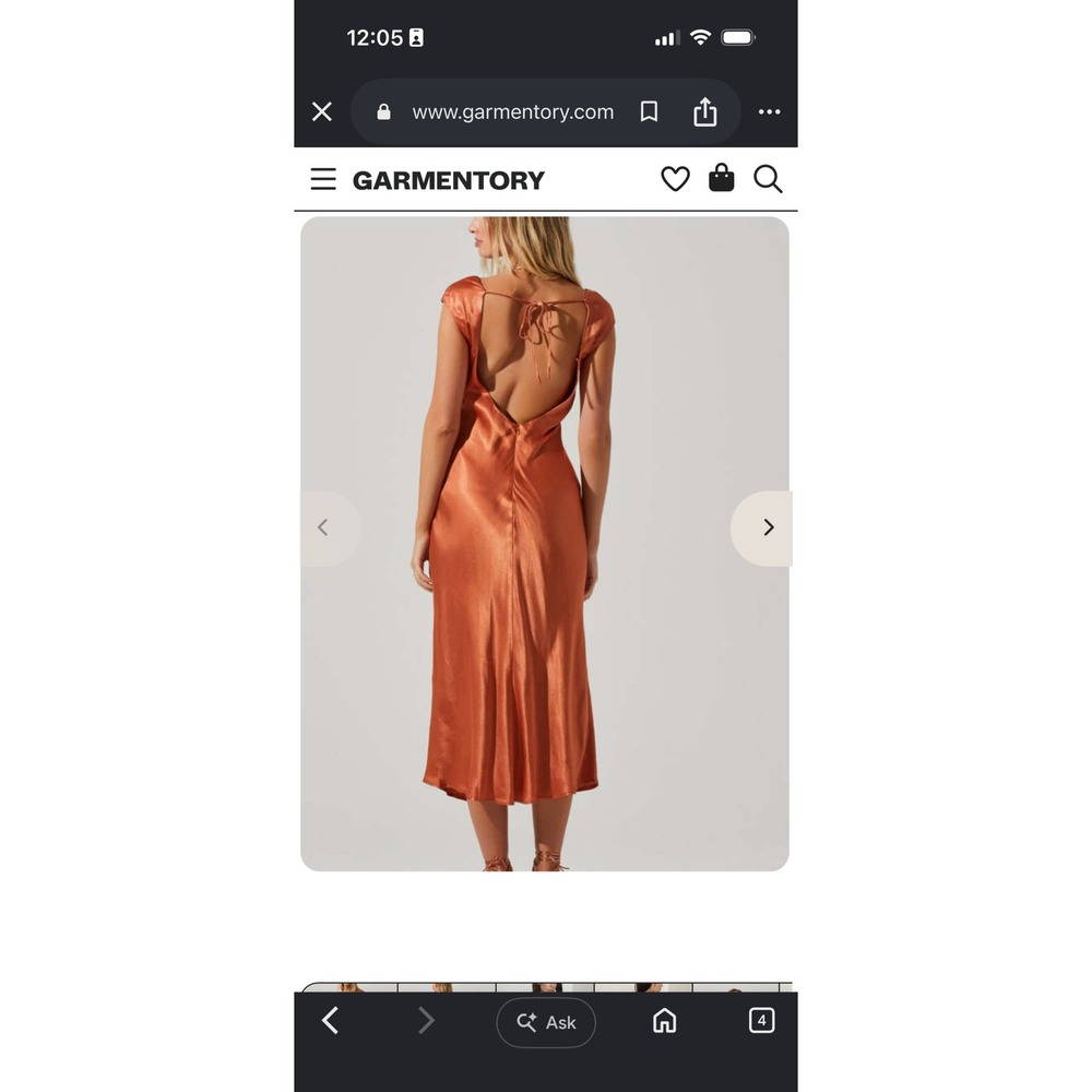ASTR The Label Midi Dress Medium Rust Orange Satin Open Tie Back Cap Sleeve - Picture 8 of 9